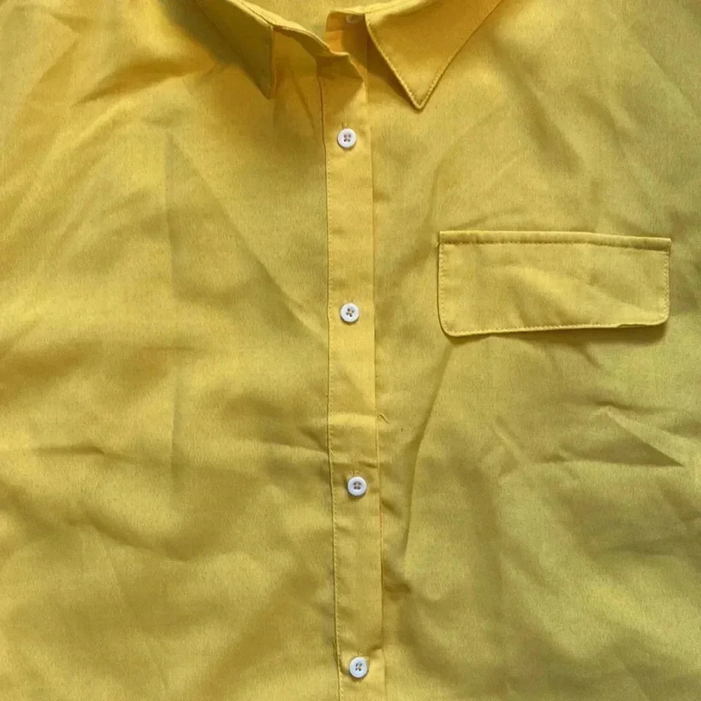 Cottagecore Y2K Coastal Spring Boho Clean Girl Yellow Casual Collar Button SzL - Picture 5 of 8